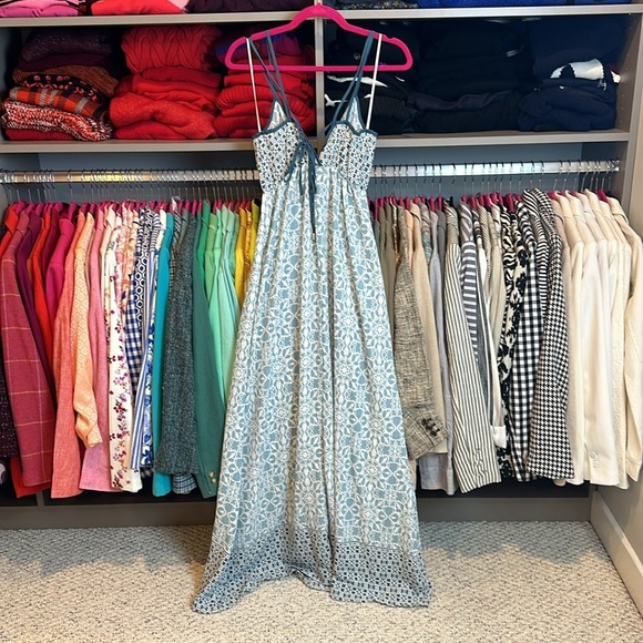 Lovestitch blue/teal/white print sleeveless v neck maxi dress size M - Picture 4 of 4